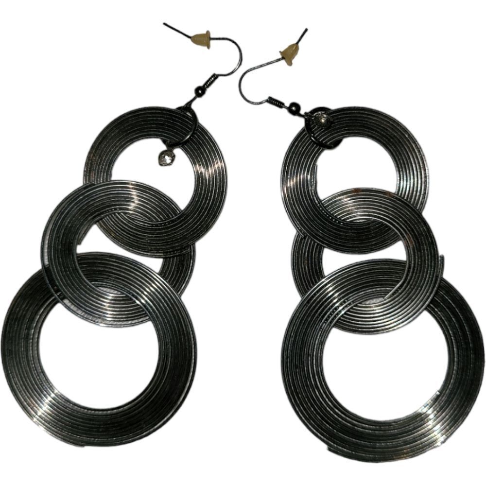 Retro 80's Silver wired circles hook earrings
